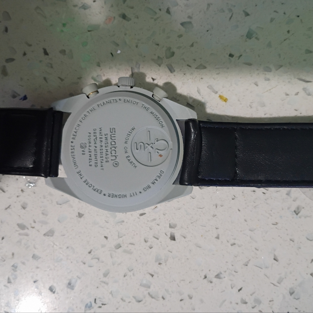 Omega Black Swatch Chronograph Watch with Orange Bezel Accent - Picture 2 of 2